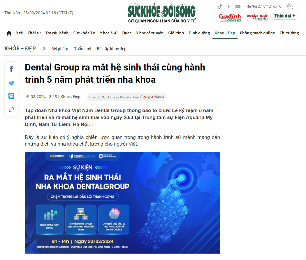 Báo SK&ĐS: Hệ Sinh Thái Dental Group Cùng Hành Trình 5 Năm Phát Triển